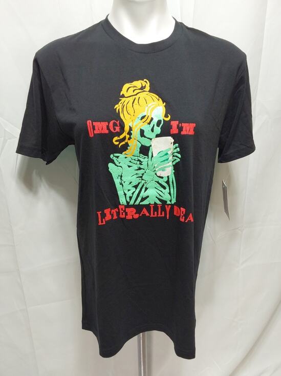 LuLaRoe Tops - LuLaRoe Rocker T Medium Black "OMG I'm Literally Dead" T-Shirt #L224